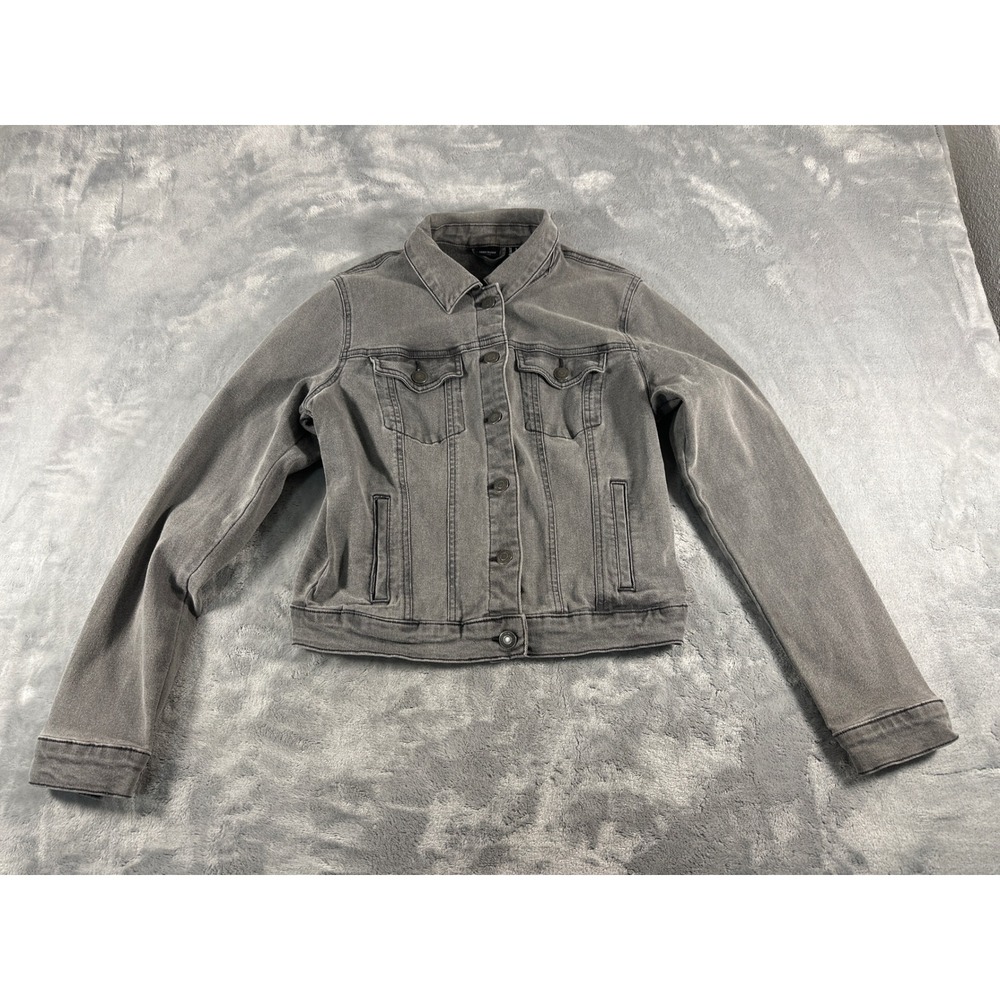 Vero Moda Grey Denim Jacket Womens Small Button Front Trucker Faded Wash Coat
